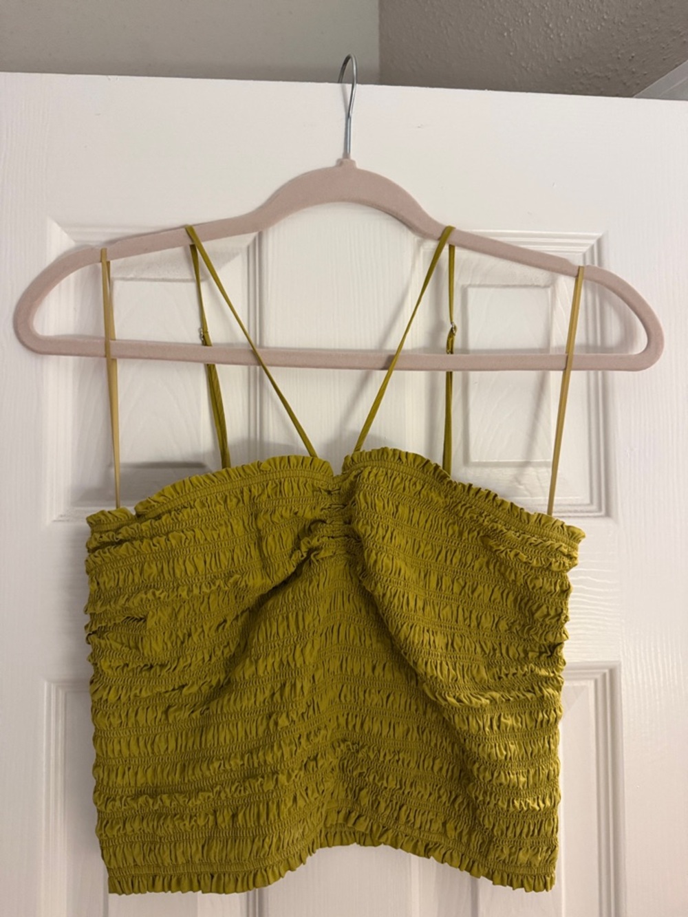 Madewell Olive-Green Smocked Cropped Cami
